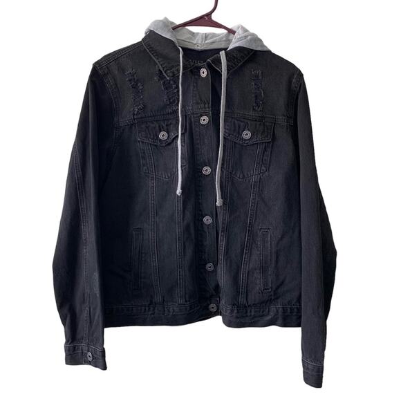 Via Penny Lane Reworked Apparel Def Leppard Custom Distressed Black Denim Jacket - Picture 2 of 11